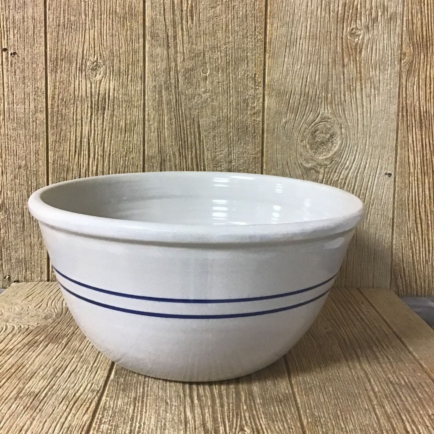 Set of classic country style martinez pottery handmade in the USA mixing bowls 12 inch brown stripe